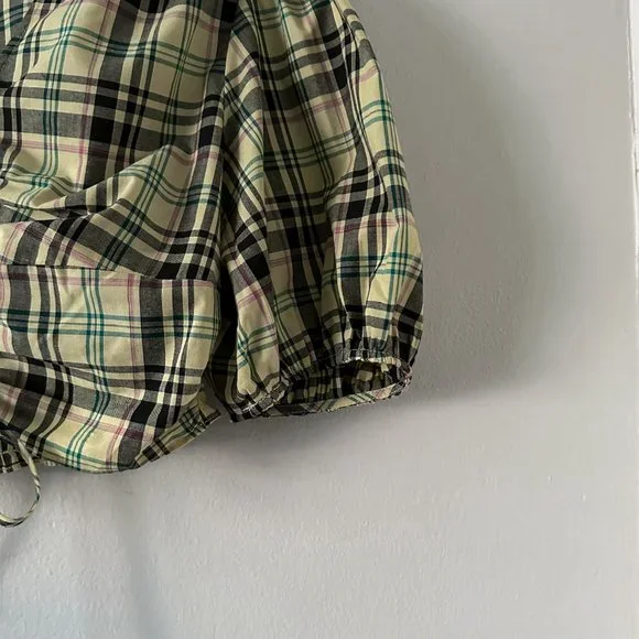 Derek Lam 10 Crosby Bella Crop Top Yellow Plaid Womens Size 6 - Picture 4 of 10